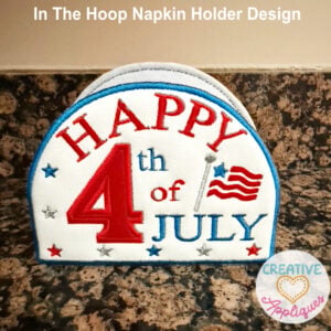 4th of July Satin Napkin Holder Cover ITH Design
