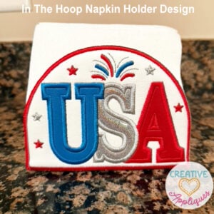 USA Satin Napkin Holder Cover ITH Design