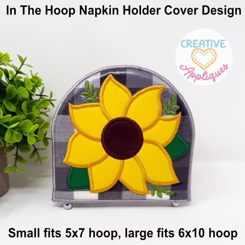 Sunflower Napkin Holder Cover ITH Design - Satin