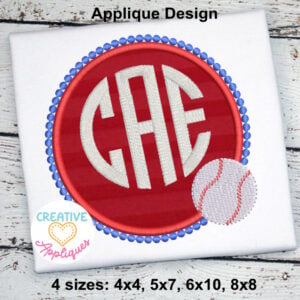 Baseball Monogram Frame Applique