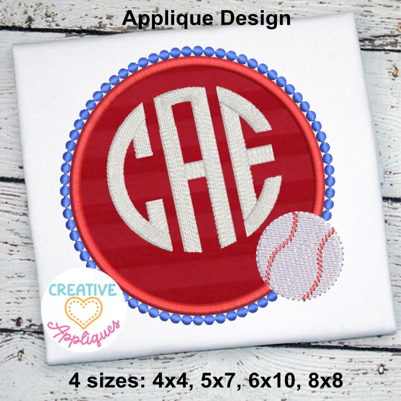 Baseball Monogram Frame Applique