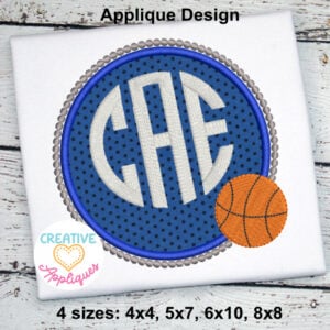 Basketball Monogram Frame Applique