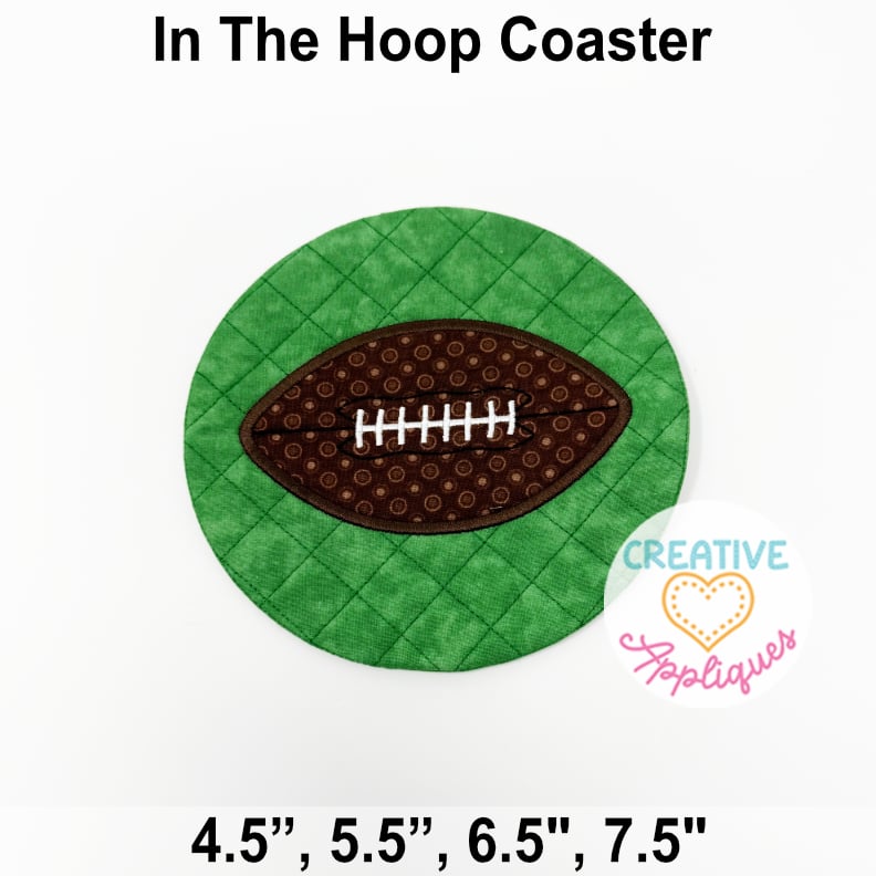 Football Round Coasters In the Hoop Design - Image 2
