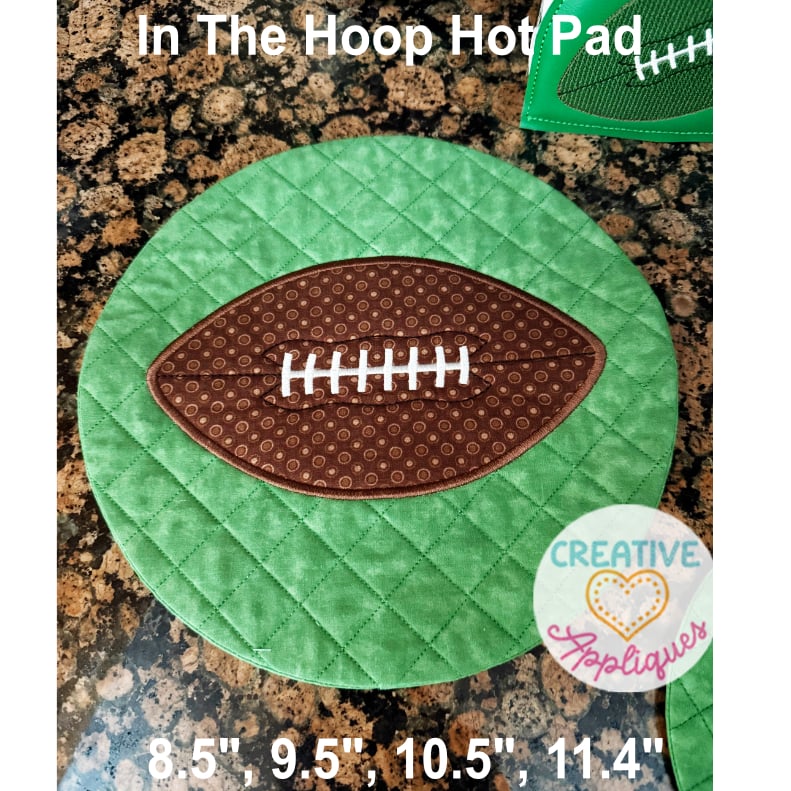 Football Round Hot Pads In the Hoop Design
