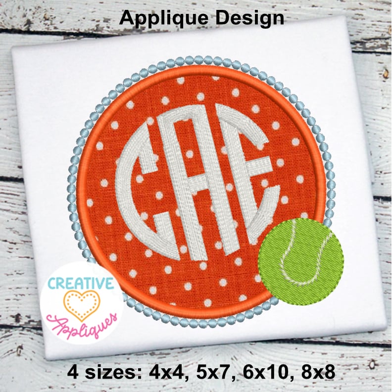 Tennis Ball Monogram Frame Applique