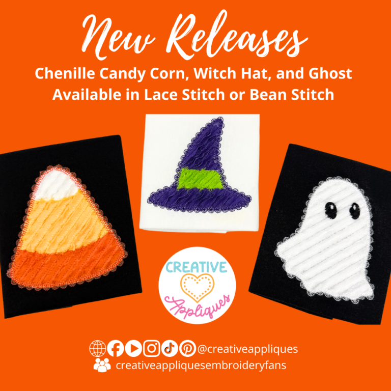 Chenille Candy Corn, Ghost, & Witch Hat – Bean Stitch & Lace Stitch Versions!