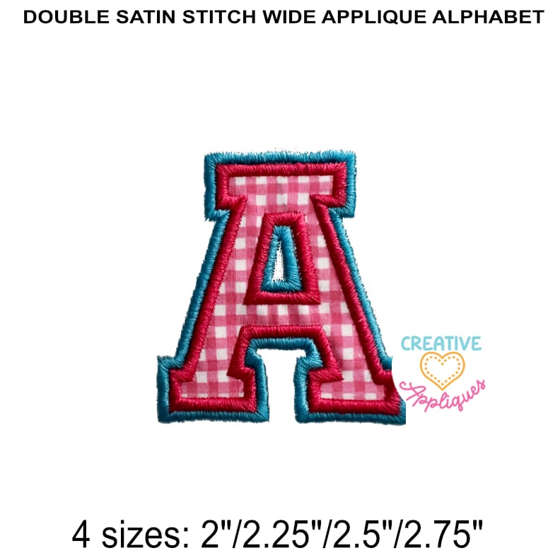 SMALL Wide Collegiate Double Satin Alphabet Applique Design