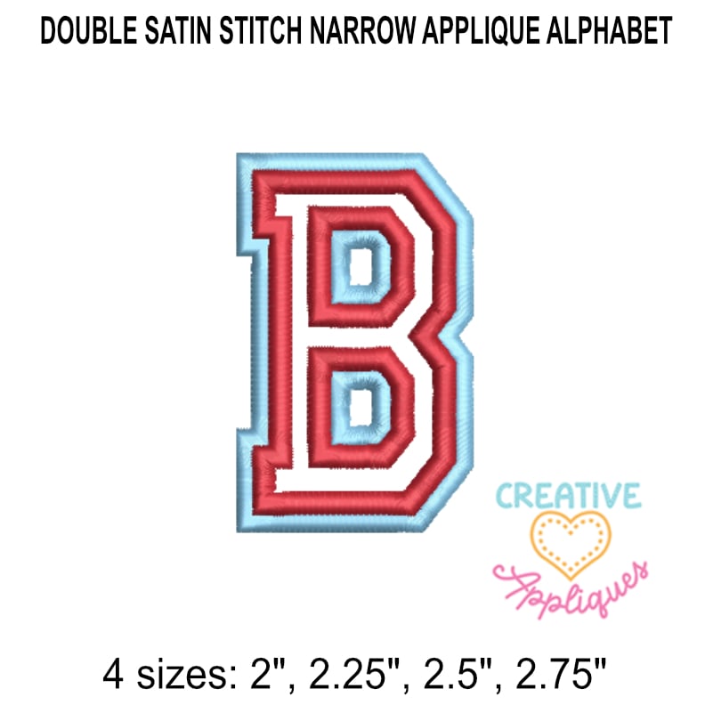 SMALL Narrow Collegiate Double Satin Alphabet Applique Design