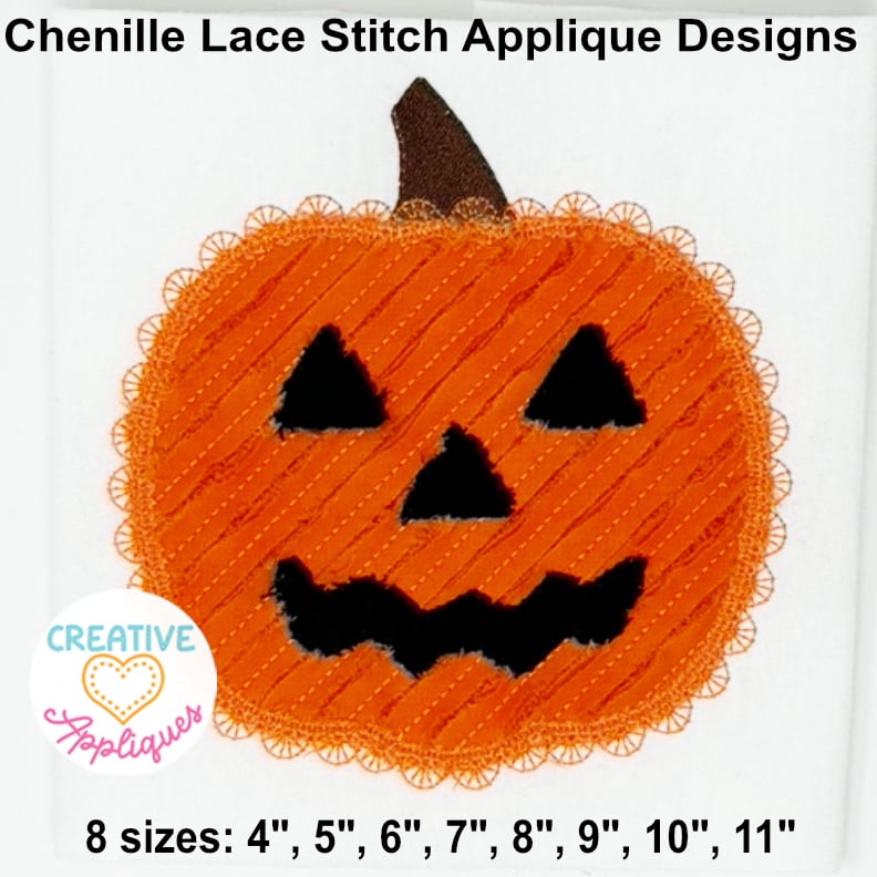 Chenille Jack o Lantern Lace Applique Design