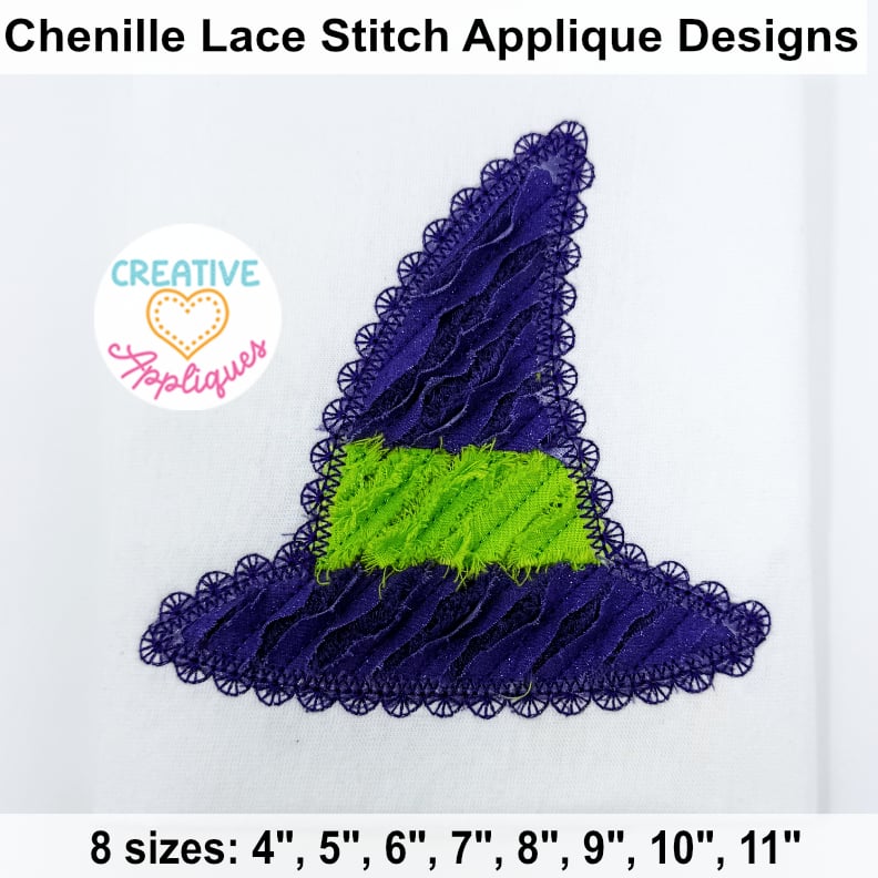 Chenille Witch Hat Lace Applique Design