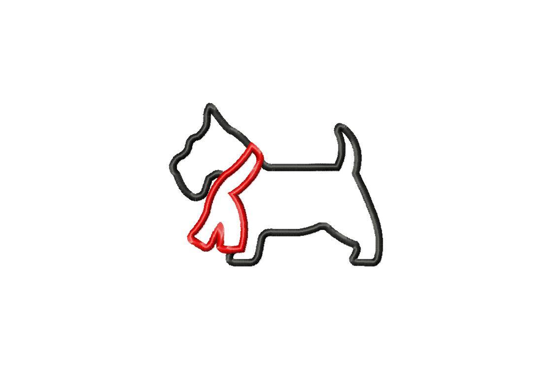 Scottie Dog Applique Patch Set – Black Puppy With Red Bow – Iron-On Embroidered (2-Pack)